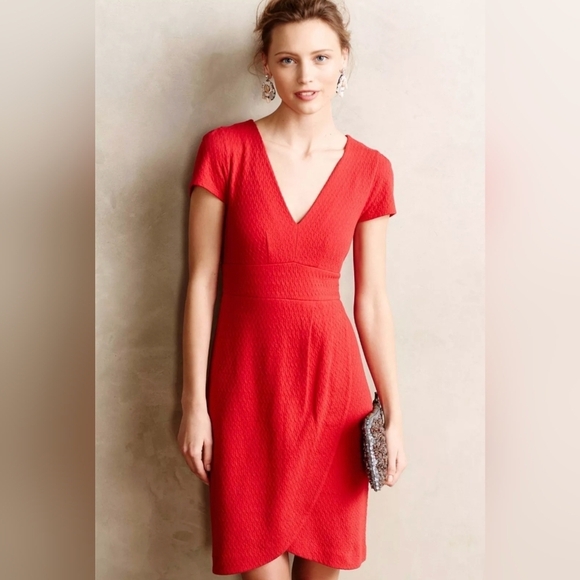 Anthropologie Dresses & Skirts - Anthropologie Maeve Splitshade Tulip Hem Shift Dress Cap Sleeve Red Medium